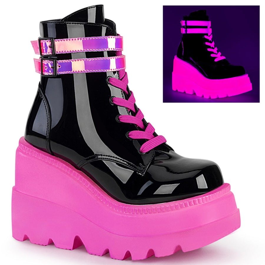 Shaker-52 Black Patent-U V Neon Pink Demonia