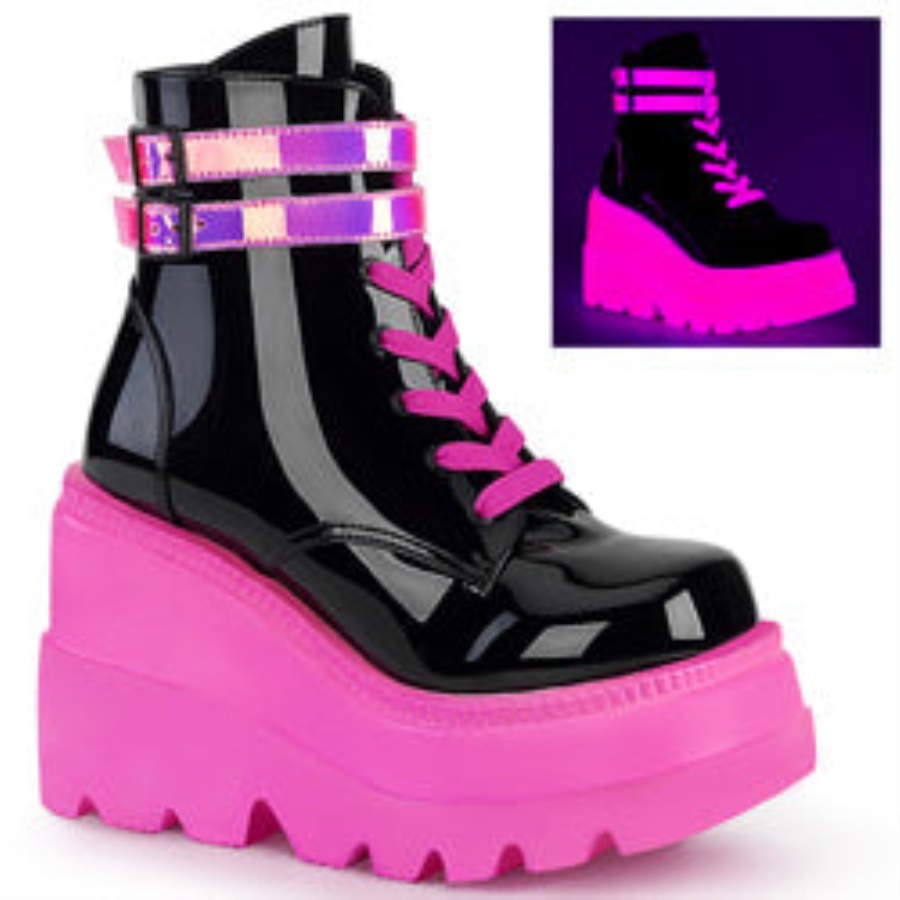 Shaker-52 Black Patent-U V Neon Pink Demonia