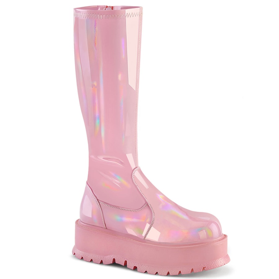Slacker-200 Baby Pink Holo Patent Demonia
