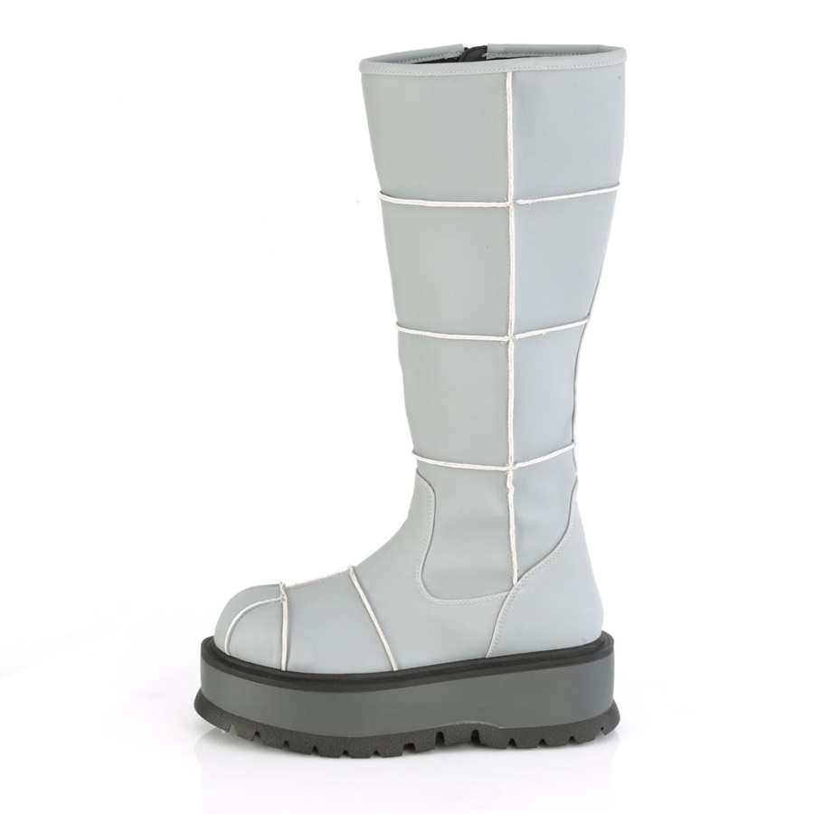 Slacker-230 Demonia Gray Reflective Vegan Leather