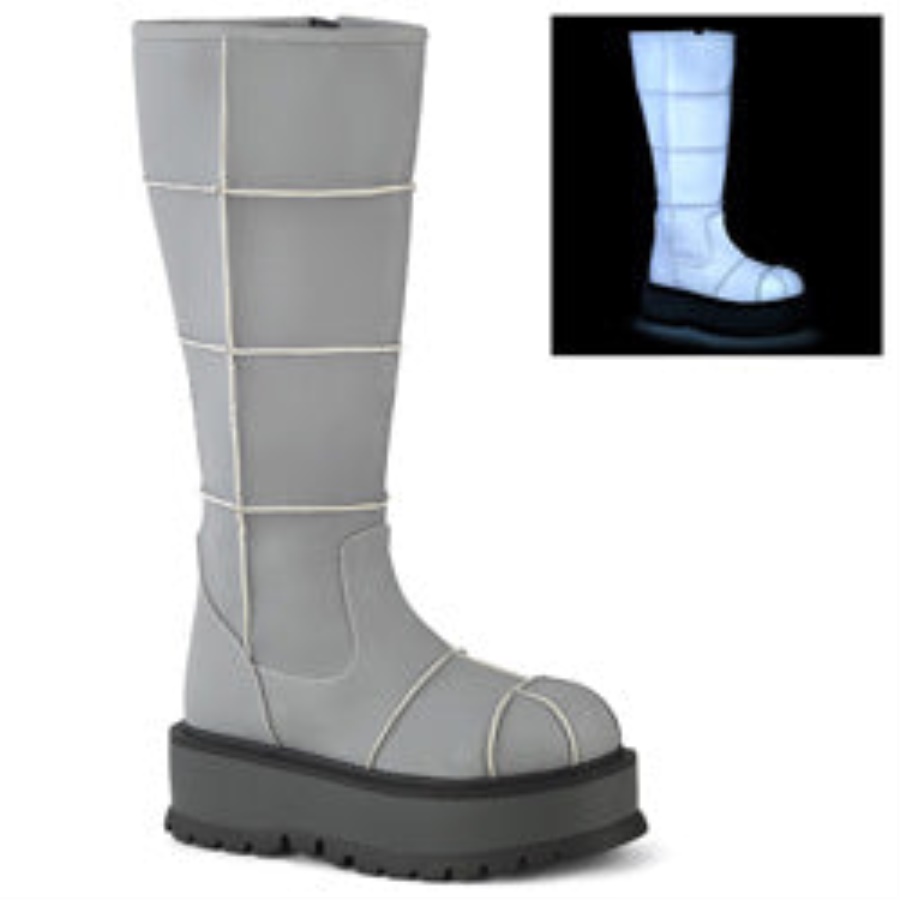 Slacker-230 Demonia Gray Reflective Vegan Leather