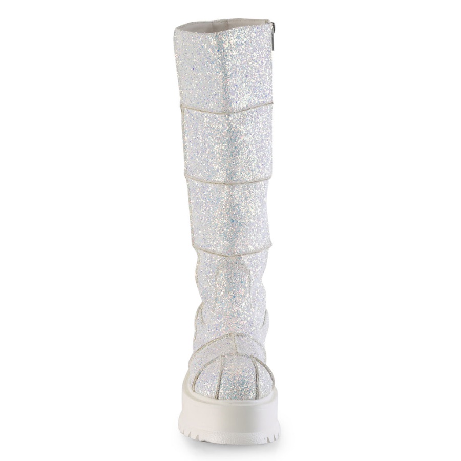 Slacker-230 White Multi Glitter Demonia