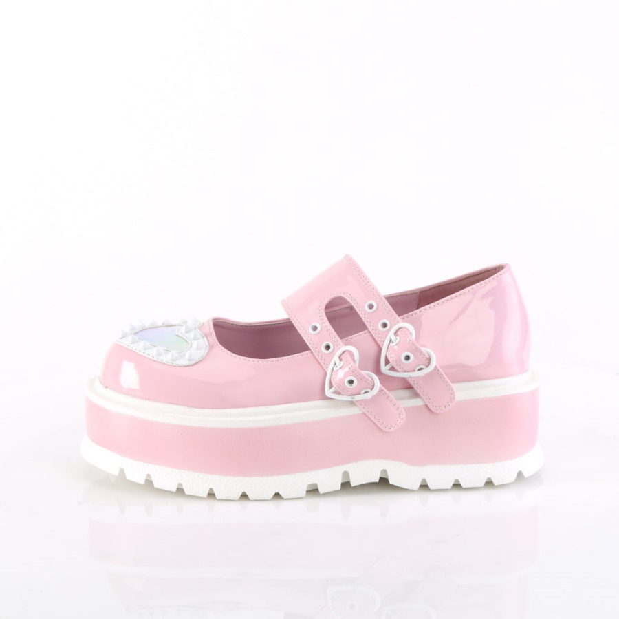 Slacker-25 Baby Pink Holo Patent Demonia
