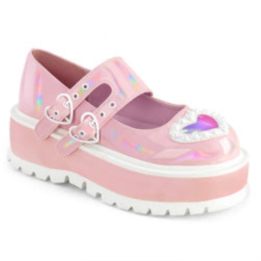 Slacker-25 Baby Pink Holo Patent Demonia