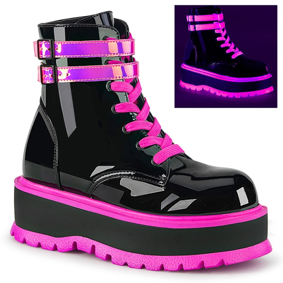 Slacker-52 Demonia Black U V Iridescent Pink