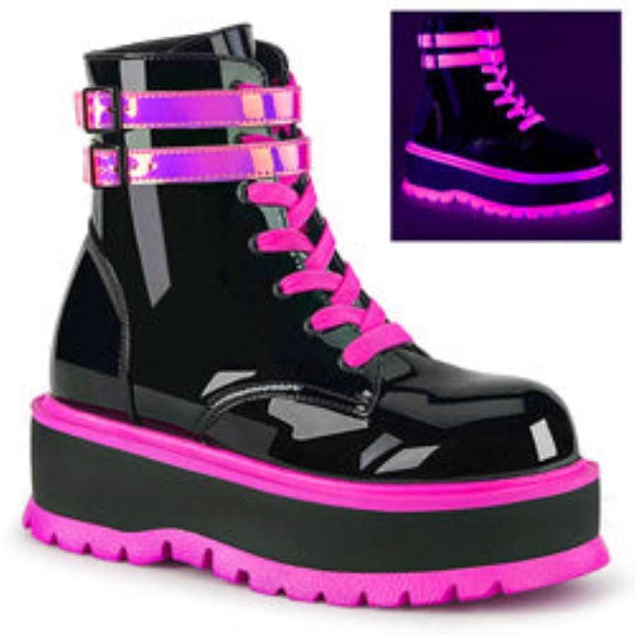 Slacker-52 Demonia Black U V Iridescent Pink