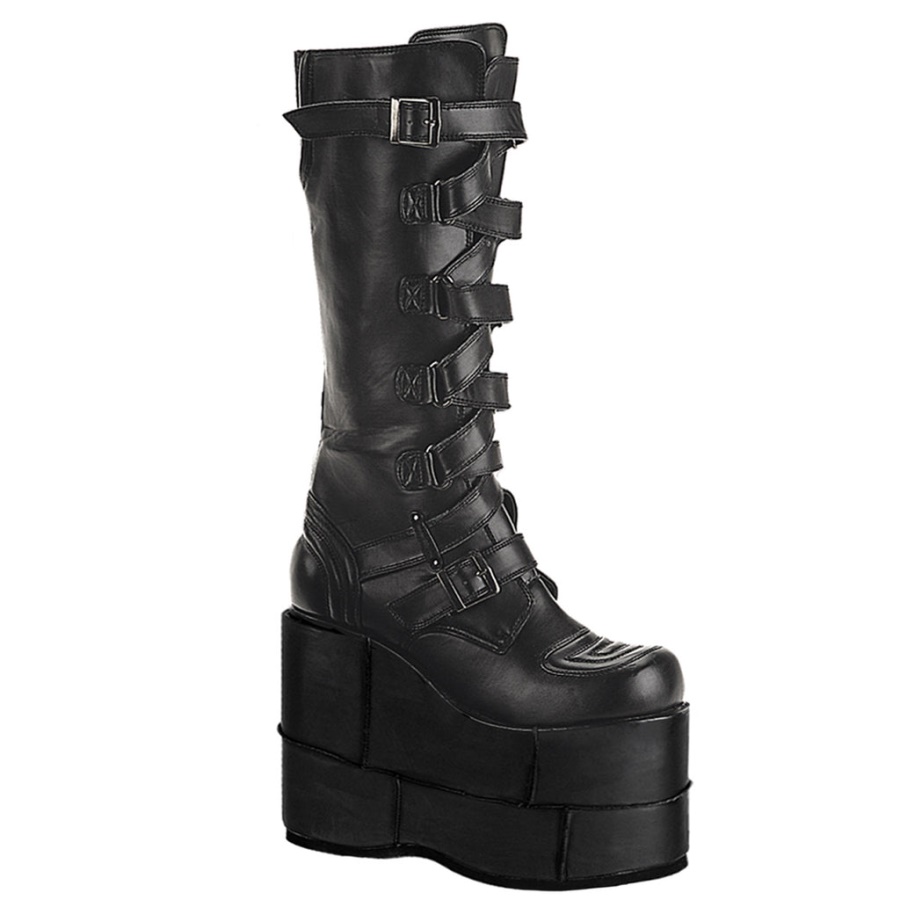 Stack-308 Black Vegan Leather Demonia