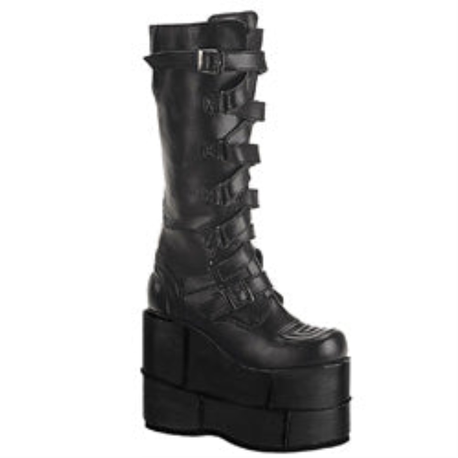 Stack-308 Black Vegan Leather Demonia