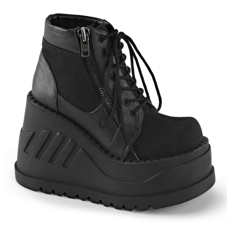 Stomp-10 Demonia Black Canvas-Vegan Leather