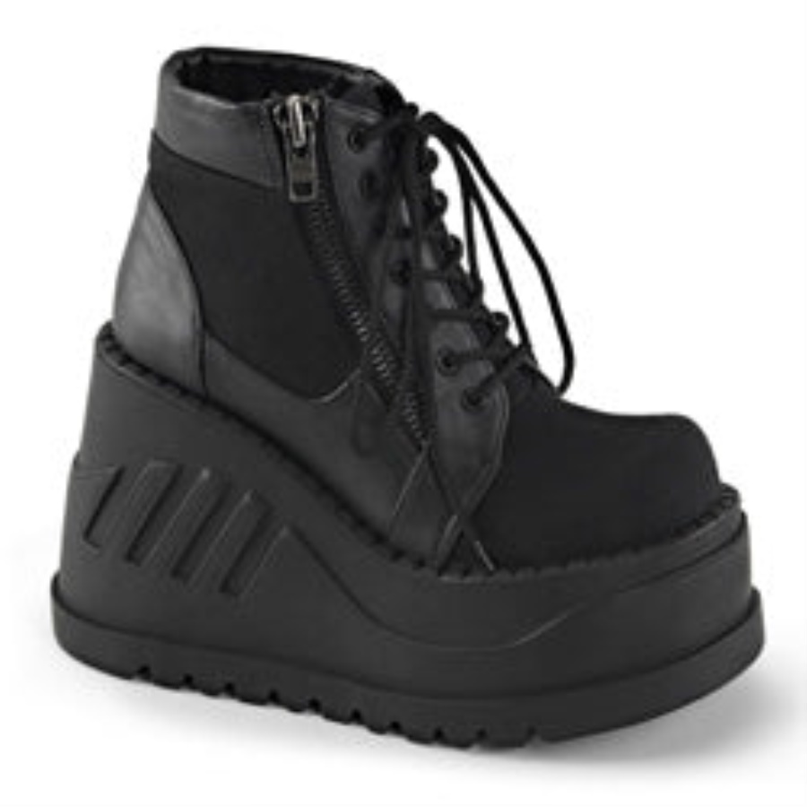 Stomp-10 Demonia Black Canvas-Vegan Leather