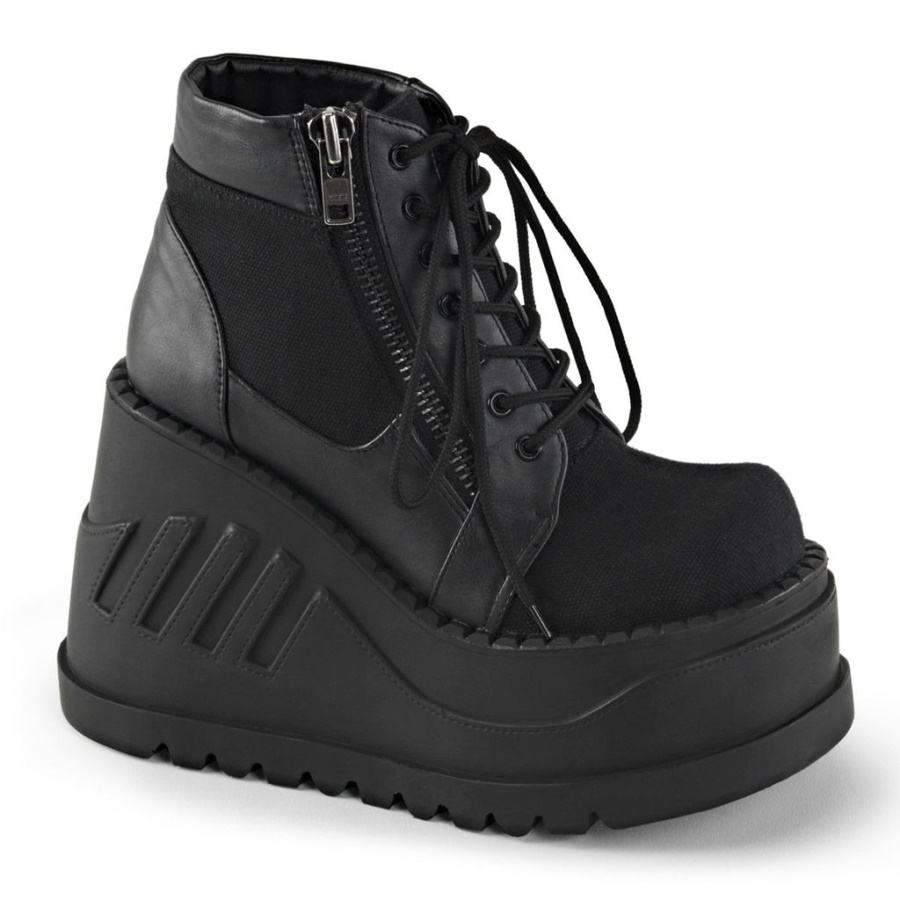 Stomp-10 Demonia Black Canvas-Vegan Leather