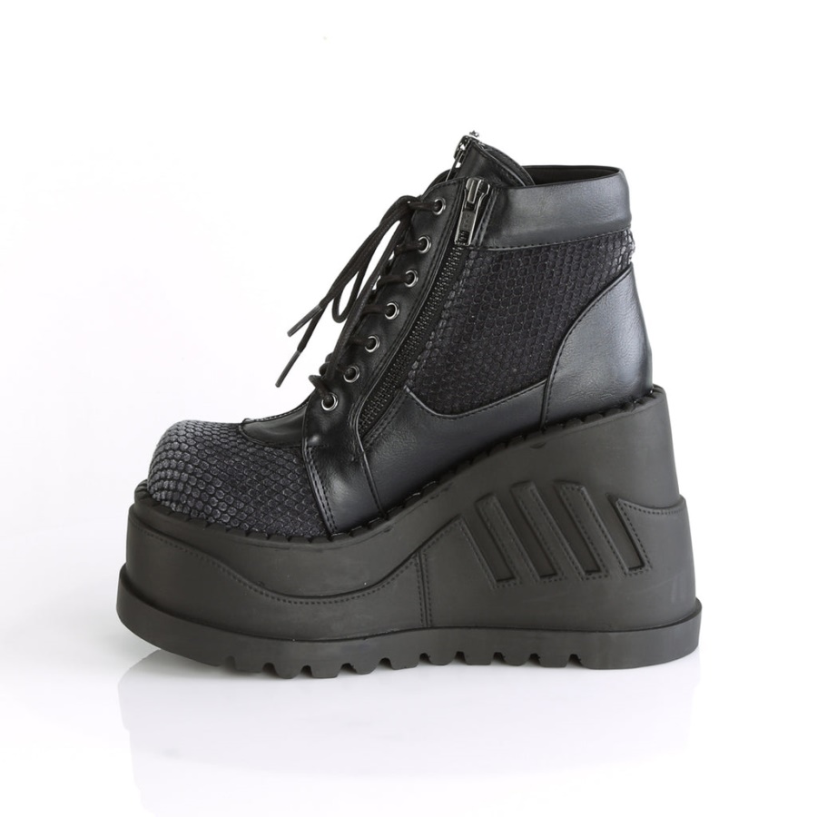 Stomp-18 Demonia Black Vegan Leather-Gray Velvet