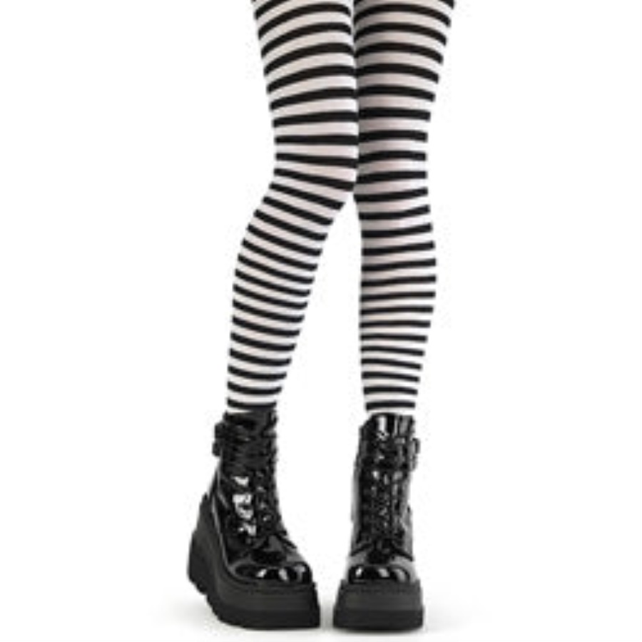 Striped Pantyhose Black&White Nylon Demonia