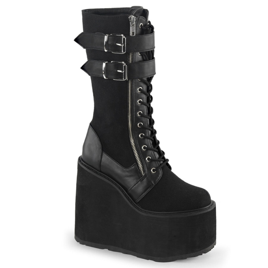 Swing-221 Demonia Black Canvas-Vegan Leather