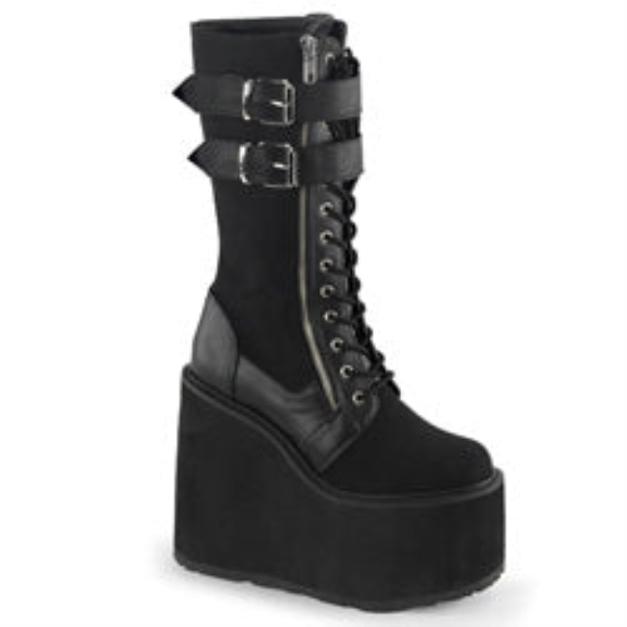 Swing-221 Demonia Black Canvas-Vegan Leather