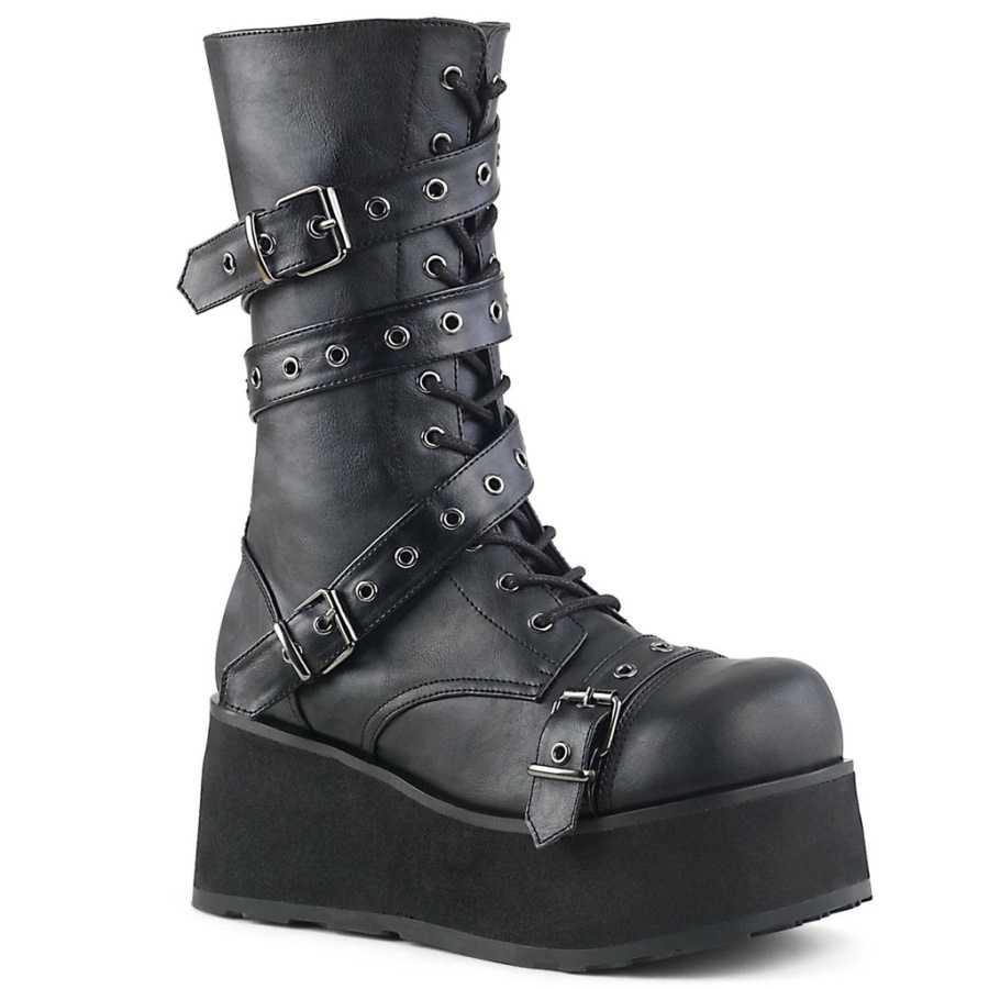 Trashville-205 Demonia Black Vegan Leather