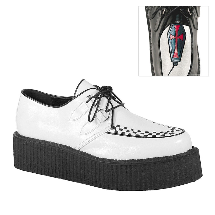 V-Creeper-502 White Vegan Leather Demonia