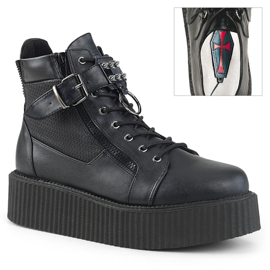 V-Creeper-566 Demonia Black Vegan Leather