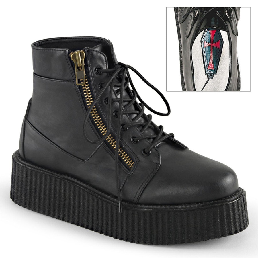 V-Creeper-571 Black Vegan Leather Demonia