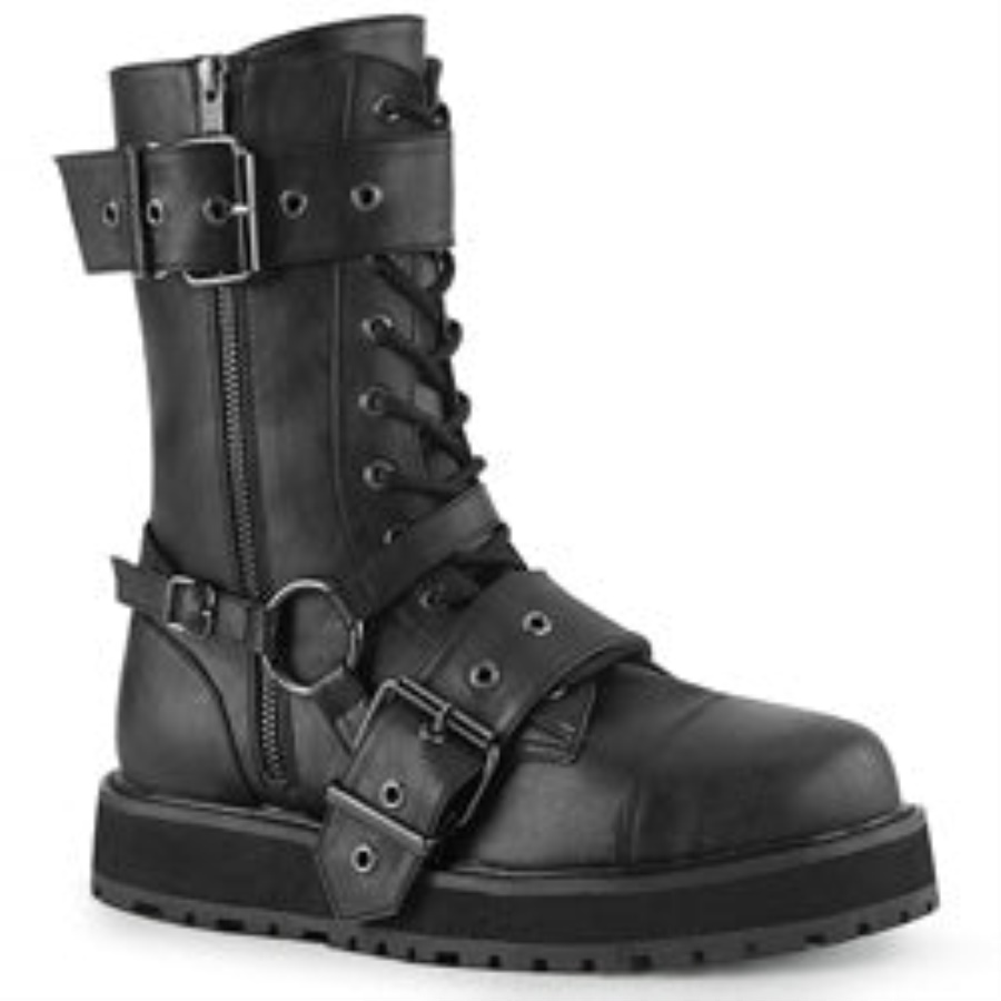 Valor-220 Black Vegan Leather Demonia