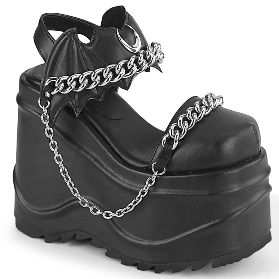 Wave-20 Black Vegan Leather Demonia