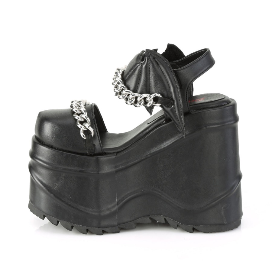 Wave-20 Black Vegan Leather Demonia