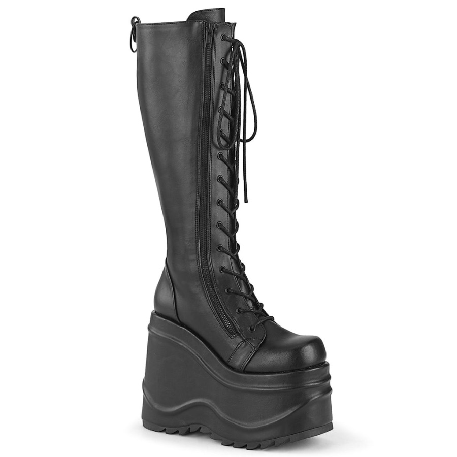 Wave-200 Black Vegan Leather Demonia
