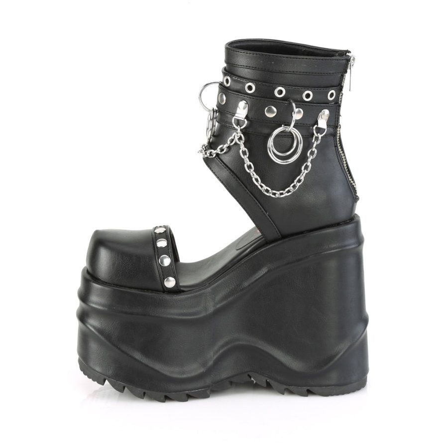 Wave-22 Black Vegan Leather Demonia