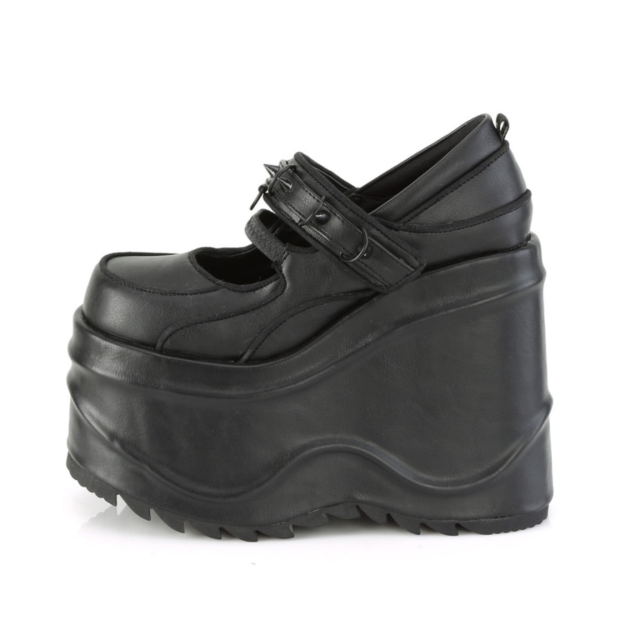 Wave-48 Black Vegan Leather Demonia