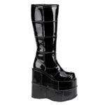 Demonia Black Patent Stack-301