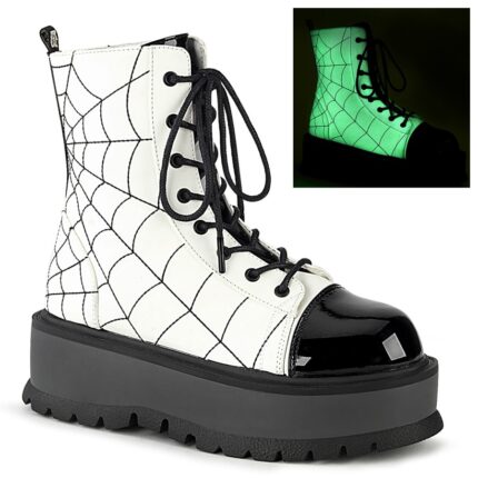 Demonia White Glow Vegan Leather Slacker-88