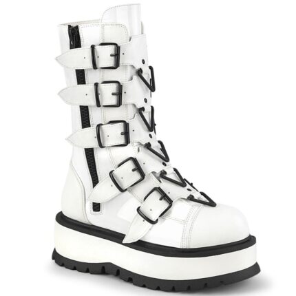 Demonia White Patent Slacker-160