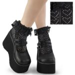 Heart Net Ruffle Sock Black Nylon&Spandex Demonia - Image 2