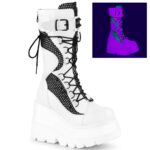 Shaker-70 Demonia White Vegan Leather-Black Fishnet