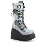 Shaker-70 Silver Holo Vegan Leather Demonia