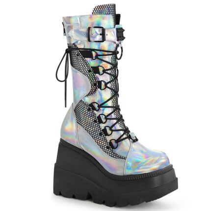 Shaker-70 Silver Holo Vegan Leather Demonia