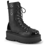 Slacker-150 Black Vegan Leather-Patent Demonia