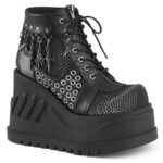 Stomp-18 Demonia Black Vegan Leather-Gray Velvet