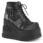 Stomp-18 Demonia Black Vegan Leather-Gray Velvet - Image 7
