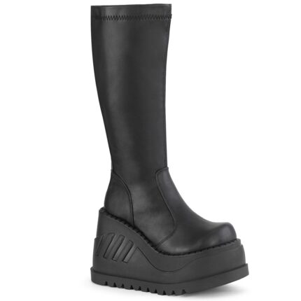 Stomp-200 Black Stretch Vegan Leather Demonia
