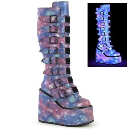 Swing-815 Blue Reflective Vegan Leather Demonia