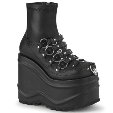 Wave-110 Black Stretch Vegan Leather Demonia